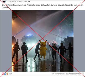 Captura de pantalla hecha el 2 de abril de 2025 de una publicación en Facebook en la que se ve al Pikachu ‘fake’. 