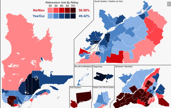 Erreferendumaren emaitzak islatzen duen mapa.