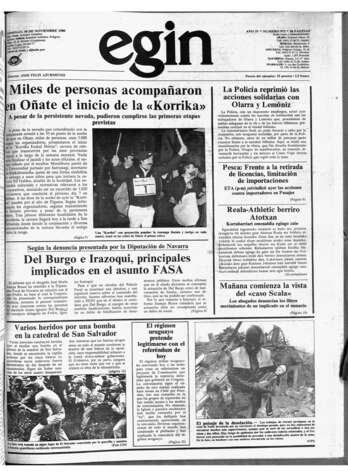 ‘Egin’ egunkariko azalak islatu zuen lehen Korrika hura.