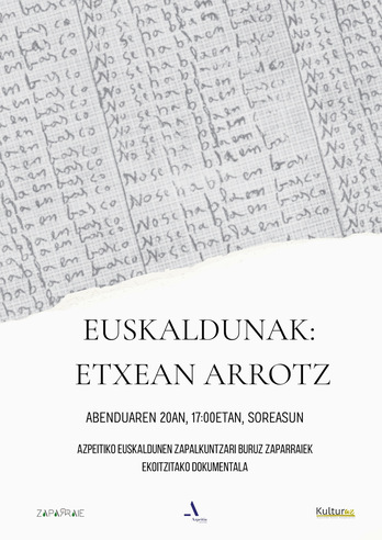 Zaparraie euskara taldeak ekoitzitako ‘Euskaldunak: etxean arrotz’ dokumentala estreinatuko dute Azpeitian. 