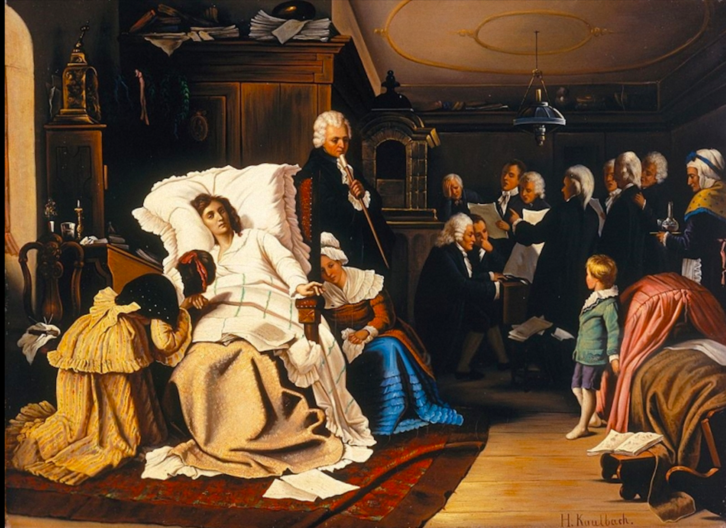 ‘Mozarts letzte Tage ’(Mozarten azken egunak), Hermann von Kaulbach-en (1873) margolana.
