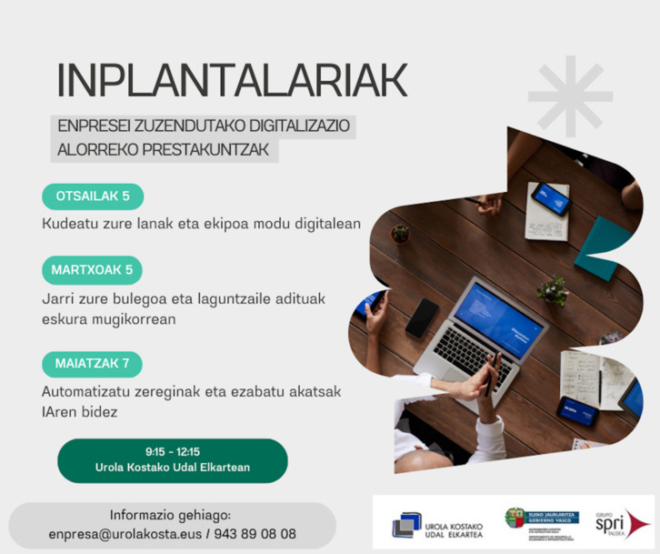 Digitalizazioan aurrera egiteko tailerren kartela, irudian.